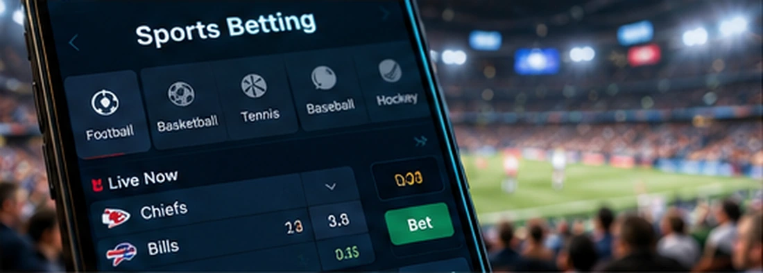 Smartphone sports betting mobile application placed beside championship sports equipment