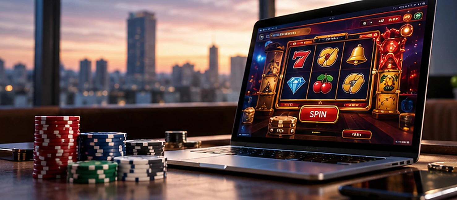 Laptop computer displaying regulated internet casino and digital poker platforms