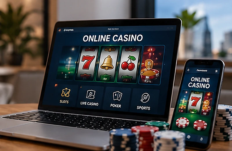 Digital mobile device displaying regulated online casino gaming interfaces
